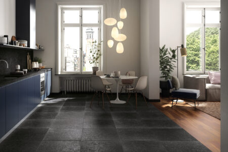 Belgian Blue Stone - Black Soignies floor tiles - tumbled limestone